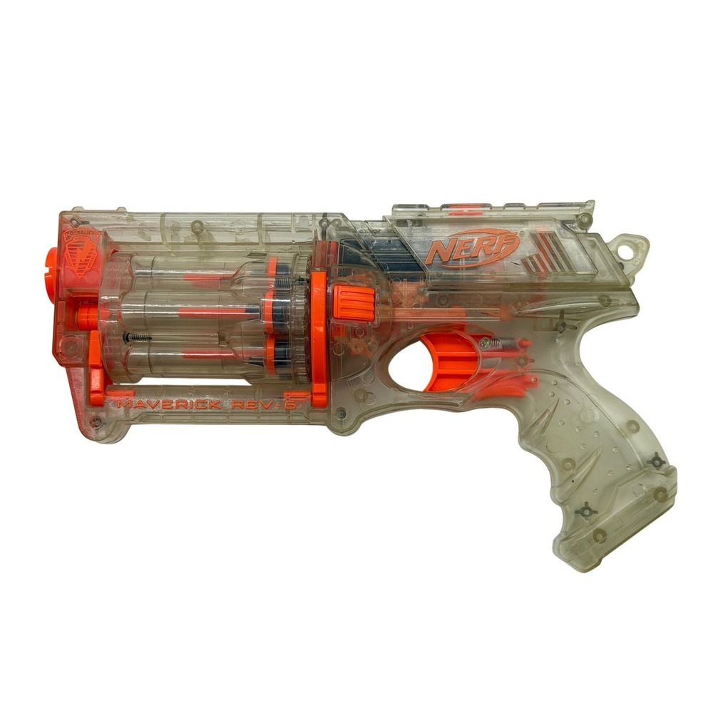 Nerf N-Strike Maverick REV-6 Revolver Rotating Barrel Blaster Clear Transparent